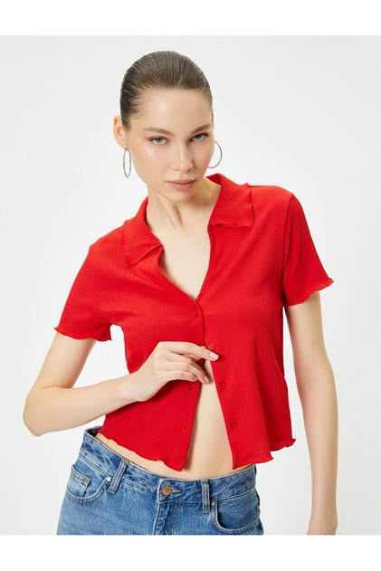 Short Sleeve Shirt Collar Blouse Buttoned