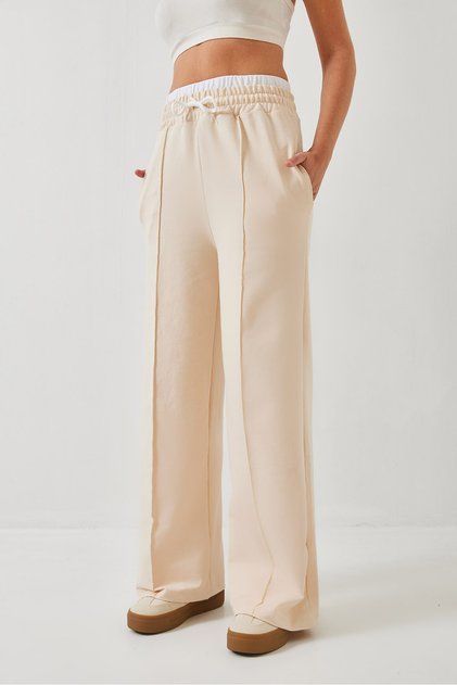 Women's Beige Waist Tie Elastic Pants Mbhs035 60601035