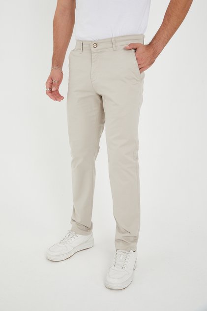 Men's Winter Gabardine Chino Trousers Regular Fit Lycra Stone