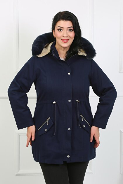 By Alba Collection Kadın Lacivert Gabardin Kumaş İçi Yün Büyük