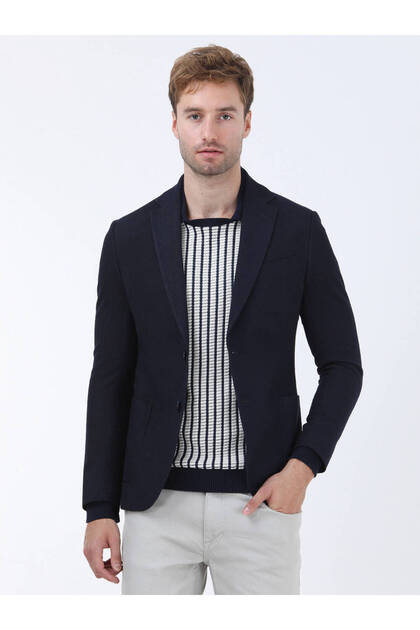 Lacivert Modern Fit 4 Drop Blazer Ceket