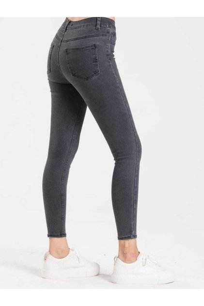 Carmen Kül Füme Yüksek Bel Dar Paça Skinny Likralı Kot Pantalon