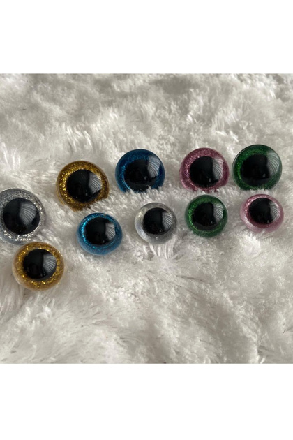 Amigurumi Vidalı Göz Simli Karışık 10 Mm 10 Adet ( 5 Çift ) Kilitli Göz