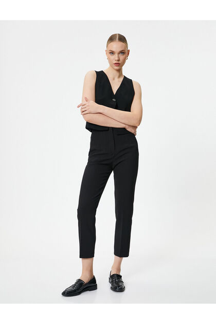 Fabric Pants High Waist Slim Fit Fleto Pocket