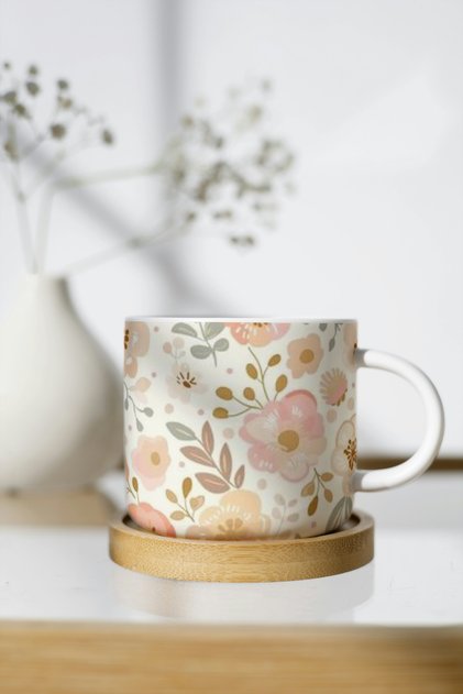 White Porcelain Patterned Nescafe Cup