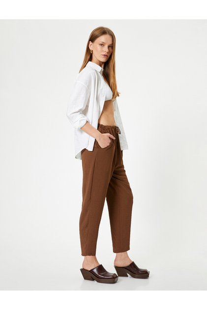 Aerobin Fabric Comfortable Pants with High Waist Pockets and Tie Waist