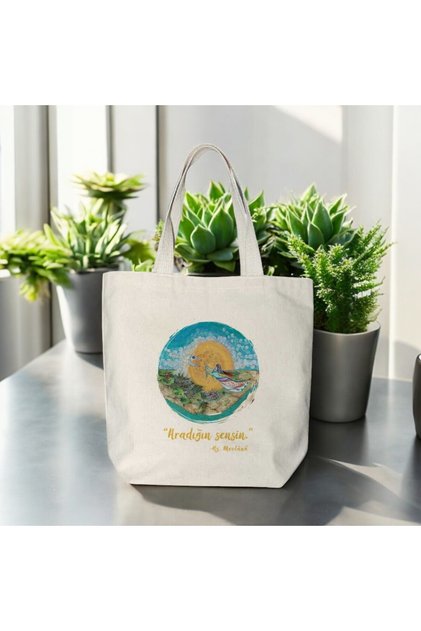 Mevlana - Canvas Beach Bag with Inner Pocket with Bellows