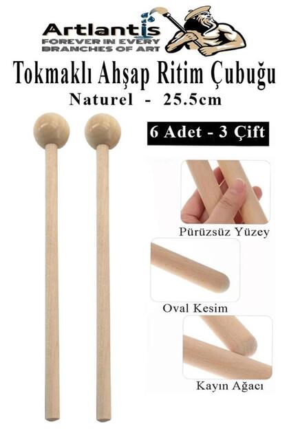 Wooden Rhythm Stick with Mallet 6 Pcs 3 Pairs Preschool Educational Kindergarten Rhythm Mallet Sticks Children