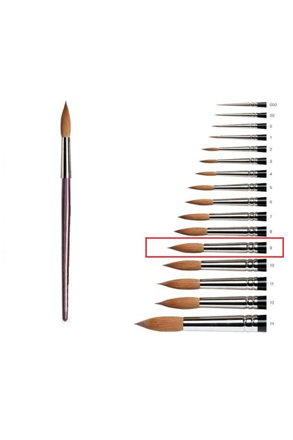 Number 9 Sable Gouache Paint Brush - Watercolor 1 Piece