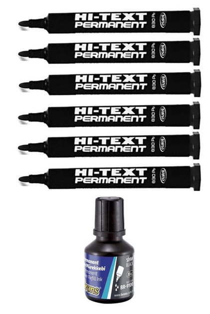 Black Round Tip Marker Permanent Pen 6 Pcs Hi-Text Marker Ink Black 30 ml 1 Pcs Brons K