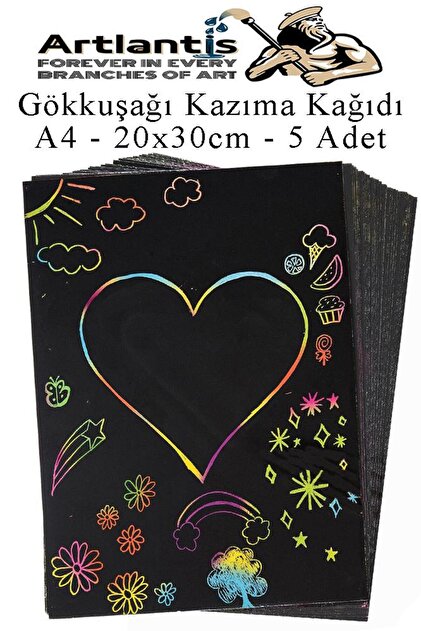 【Foil】婆カカシ Artlantis Sihirli Gökkuşağı Kazıma Kağıdı A4 5 Yaprak 1 Paket