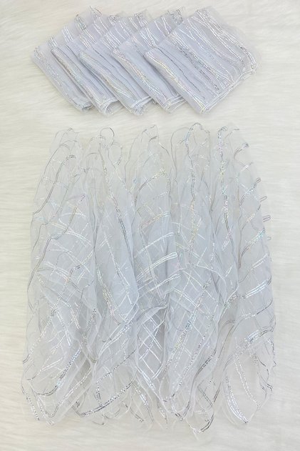 Large Size Silver Glitter Halay Handkerchief, White 5 Pieces, Bride Groom Wedding Henna Circumcision Engagement Bride