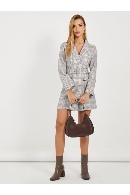 Checked Belted Blazer Mini Dress