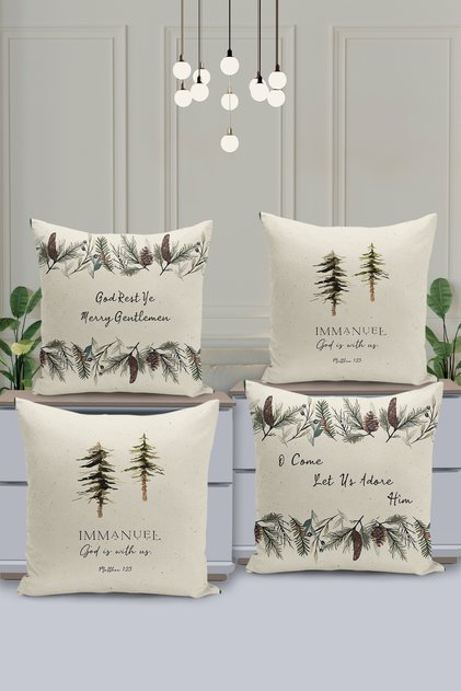 New Year Christmas Pattern - 4-Piece Throw Pillow Cover Set, Double Sided Digital Printed