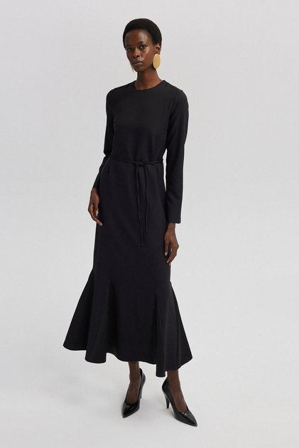 Rochie din crepon cu detalii din satin-Negru 24S1T0004-101