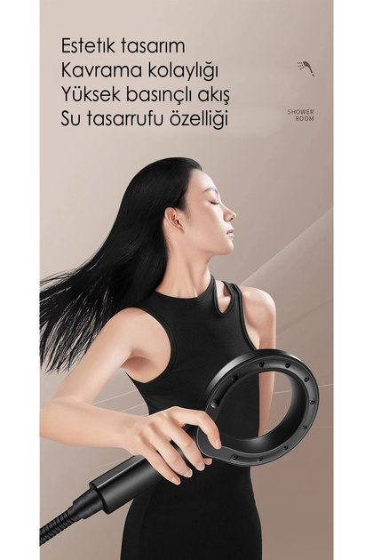 Super Sonic Su Tasarruflu Siyah Turbo Jet Banyo Duş Başlığı El Duşu