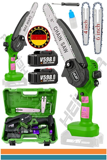 HEİLBER ALMAN V598 25CM YEŞİL ZİNCİR YAĞLAMALI ÇİFT AKÜLÜ BUDAMA