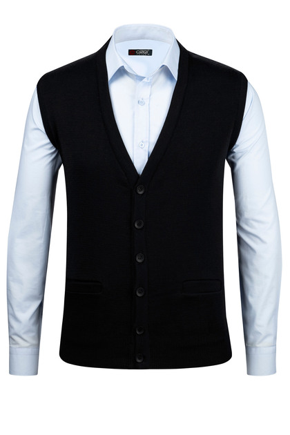 Stripe Knitwear Men's Oversize V-Neck Vest Buttoned Patterned Steel Knit Classic Fit -4241Lb