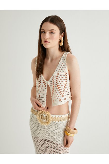 X Melis Ağazat - Long Crochet Skirt with Openwork Short Lining