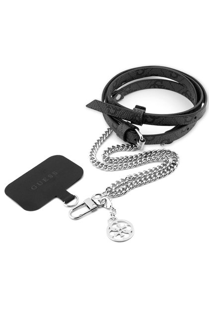 Licensed 4g Pattern Chain 4g Metal Logo Cross Body Pu Phone Strap Strap Black