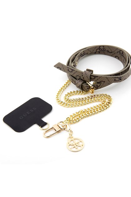 Licensed 4g Pattern Chain 4g Metal Logo Cross Body Pu Phone Strap Strap Brown