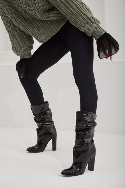 Senza Bellows Black Patent Leather 10 cm Women's Boots & Bootie, High Heels