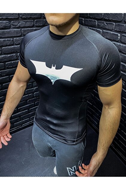 YHM Erkek Compression Tişört Batman Baskılı Siyah Spor Body