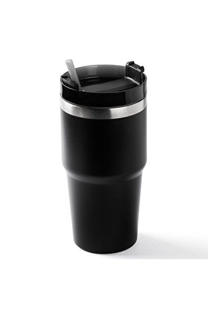 Black Stainless Steel Thermos Cup with Straw 600ml