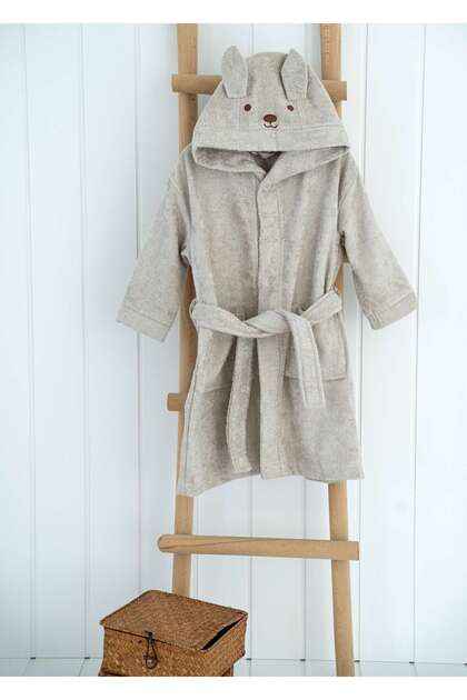 Bamboo Beige Hooded Children's Bathrobe