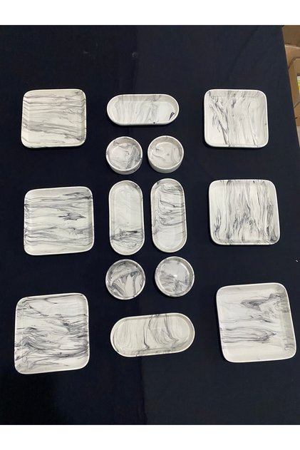 Siyah Mermer Desen Lüx Kahvaltı Seti 14 Parça 6 Kişilik