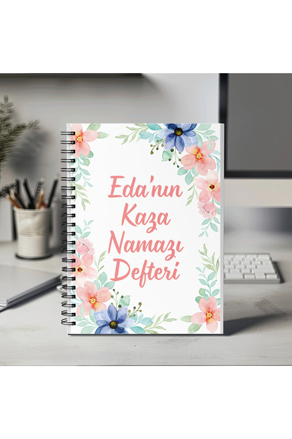 10 Yıllık Kaza Namazı Defteri Kişiye Özel Çiçek Desenli
