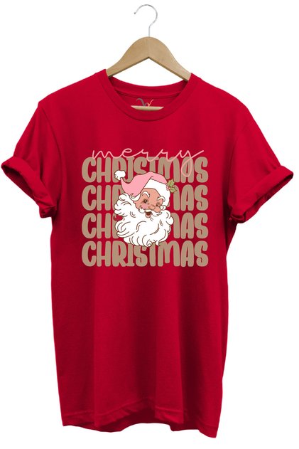 Unisex New Year's New Year Santa Claus Merry Christmas Snow Printed 100% Cotton Regular Fit Red T-Shirt