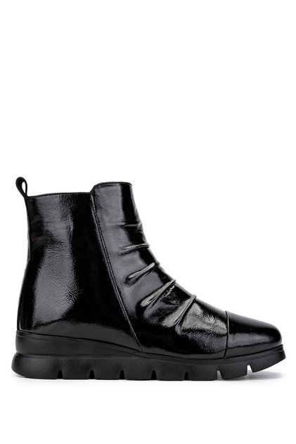 Women's Genuine Leather Black Patent Leather Casual Boots