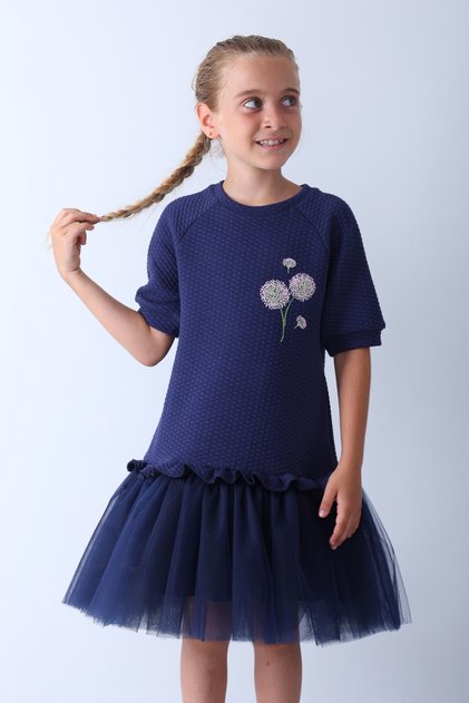 Girl's Quilted Fabric Embroidery Detailed Tutu Dress
