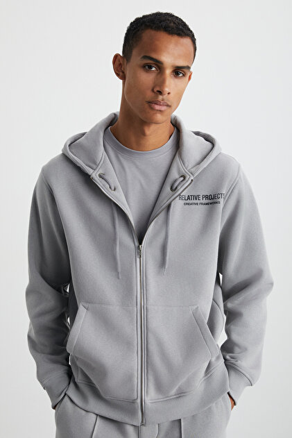 GRIMELANGE LAMAR Erkek Pamuklu Kapüşonlu Koyu Gri Sweatshirt