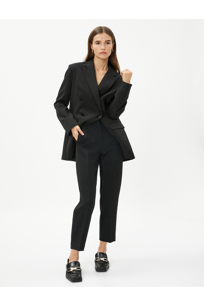 Stitching Detailed Cigarette Fabric Trousers Straight Leg