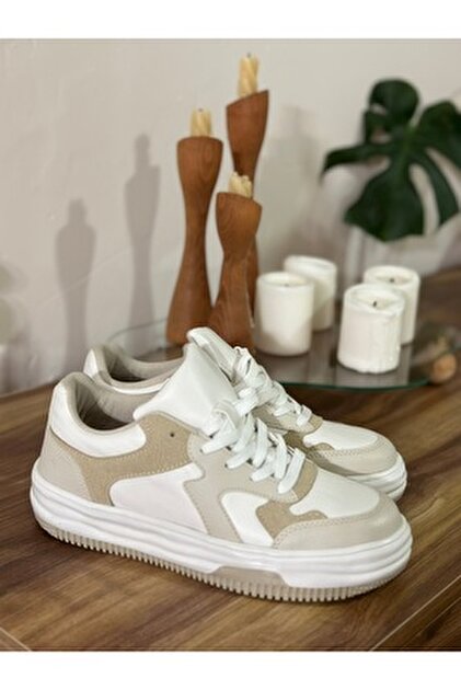 Jump 27792 Kadın Bej Rengi Düz Taban Ortopedi Sneakers Günlük Spor