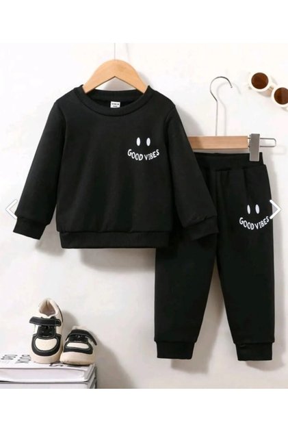 Children's Top and Bottom Set Unisex Long Sleeved Crewneck and Pants Two-Piece Set