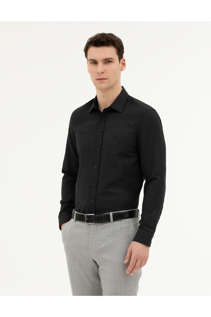 Black Slim Fit Long Sleeve Shirt 50285594-Vr046