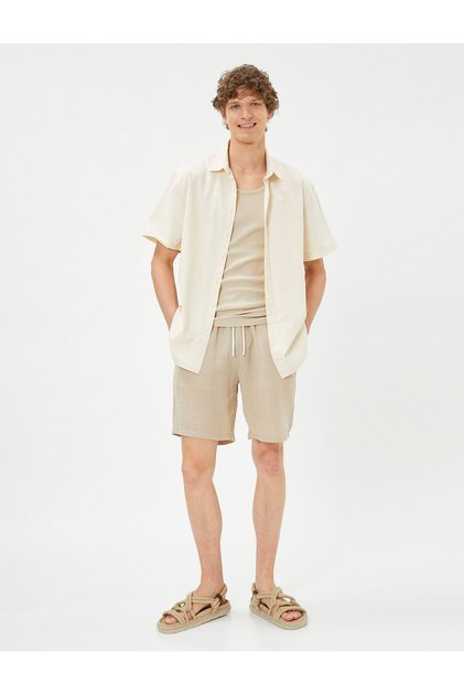 Basic Bermuda Shorts with Elastic Waist Pocket Detail