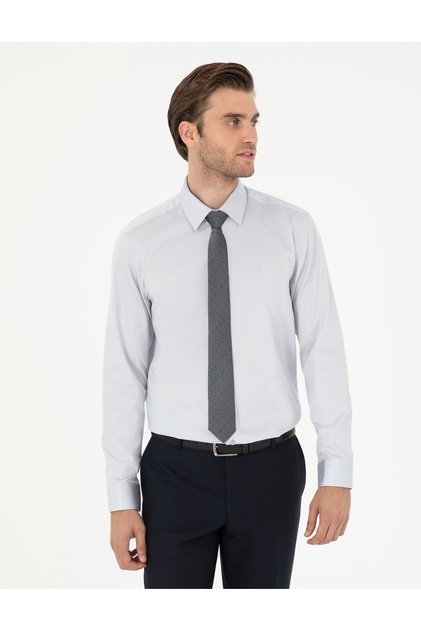 Gri %100 Pamuk Slim Fit Uzun Kollu Basic Gömlek 50292520-VR024