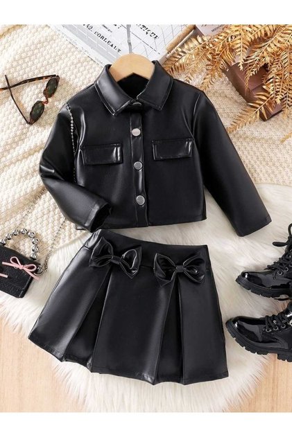 Girl's Leather 2-Piece Set Black