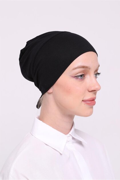 Black Back Tied Hijab Bonnet Viscose Fabric Seamless Interlocking Lycra Inner Bonnet 3010_01