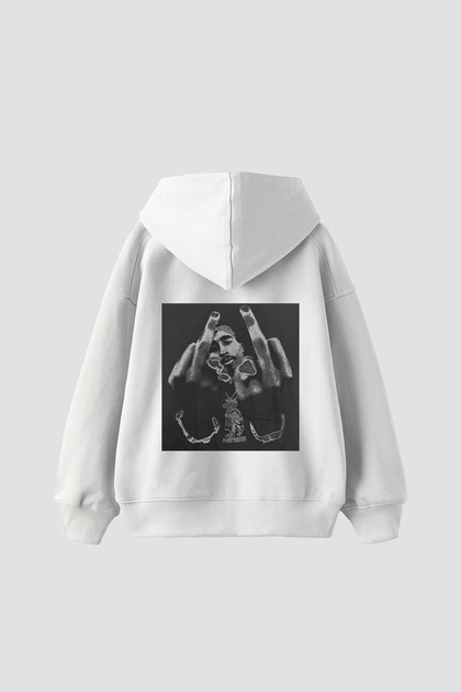 2Pac All Eyez On Me Printed Oversize Unisex Premium White Hoodie