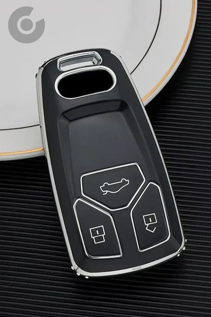 Audi Compatible A6, A5, A4, Q7, Q5, S4, S5, S7, B9, A4L, 4m, 8W, Tt, Tts, Rs, 8S Silver Edge Tpu Key Case Cover (Black)