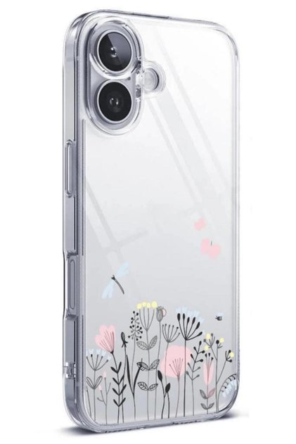 Transparent Silicone Case with Patterned (Camera Protection) Compatible with iPhone 16 Plus