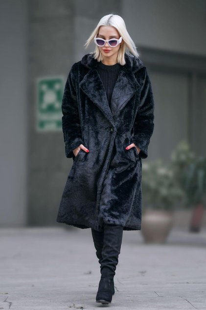 Black Soft Textured Plush Coat MG1971