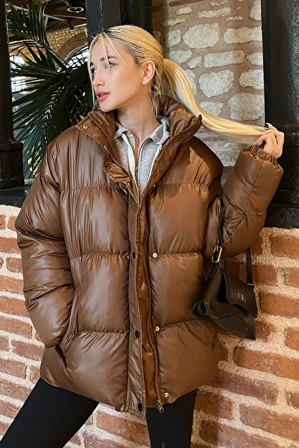 Madmext Kahverengi Basic Oversize Kadın Şişme Mont Mg1582 - Fiyatı
