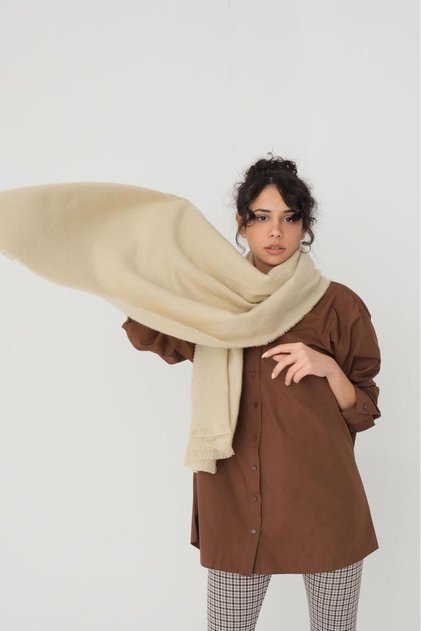 Unisex Plain Beige Thick Scarf duzsiyahkalınatkiw