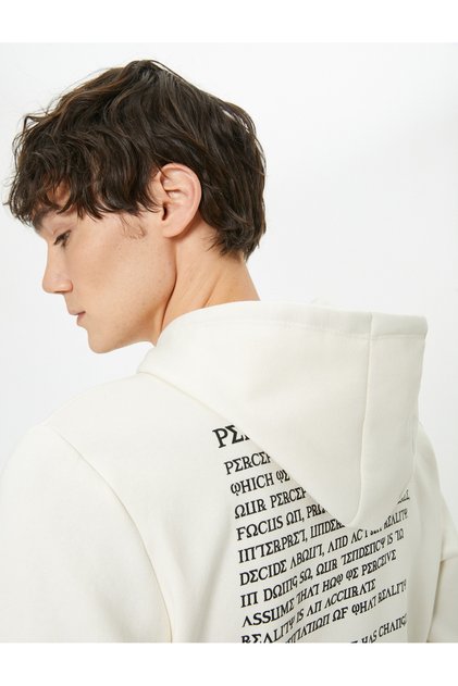 Slogan Printed Sweat Hooded Kangaroo Pocket Detailed